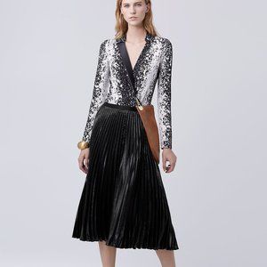 DVF Heavyn Pleated metallic‎ Crepe Shimmer Black Holiday Skirt 4